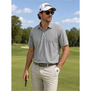 Andersonord Grey White Paint Splatter Print Polo Shirt XL Golf Tennis Preppy